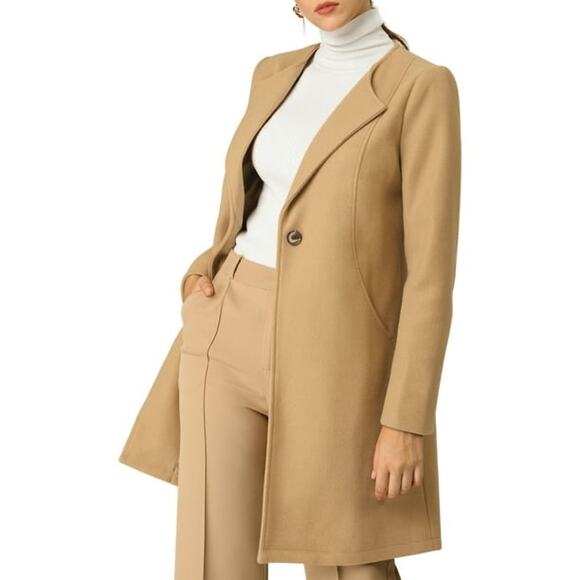 Allegra K Women's One Button Winter Overcoat - L Camel - Picture 1 of 9